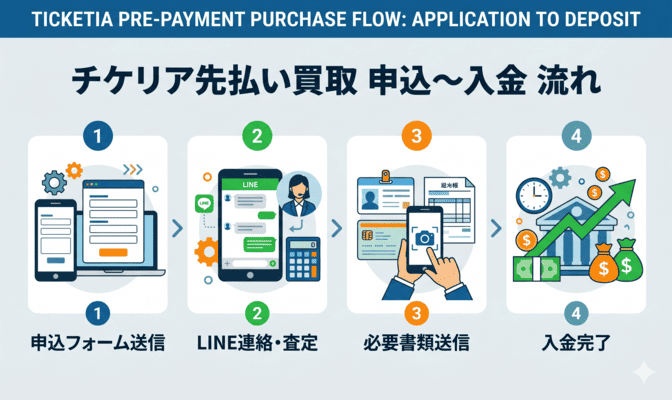 チケリア先払い買取の審査・申込から入金までの流れ