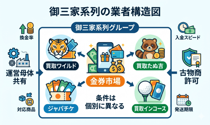 金券市場の先払い買取における系列業者を解説