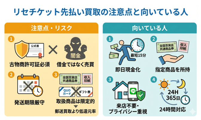 リセチケット先払い買取の注意点と向いている人