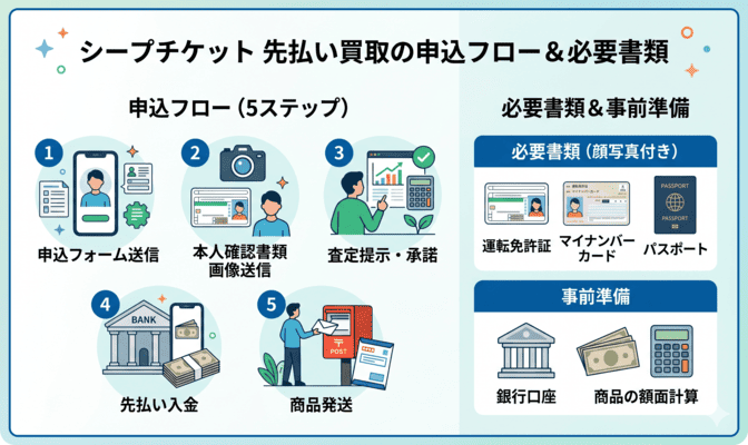 シープチケット先払い買取の申込フローと必要書類
