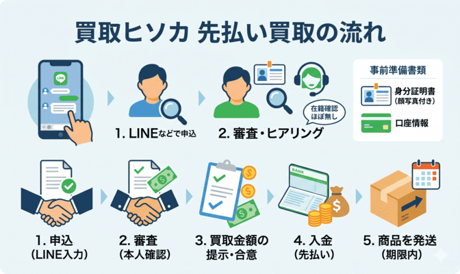 買取ヒソカの先払い買取の審査と申込の流れ