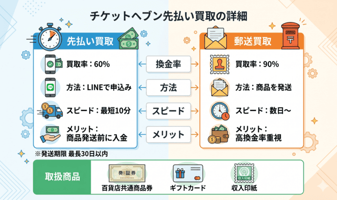 チケットヘブン先払い買取の換金率とサービス詳細
