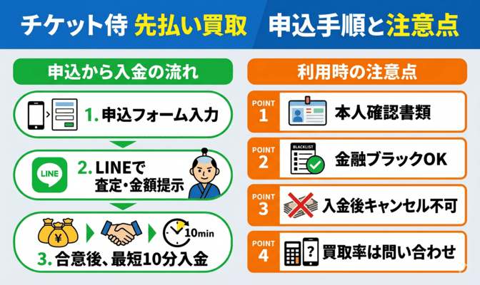 チケット侍の先払い買取の申込手順と利用時の注意点