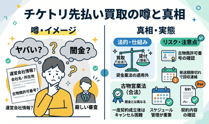 チケトリ先払い買取はヤバい？闇金リスクの真相