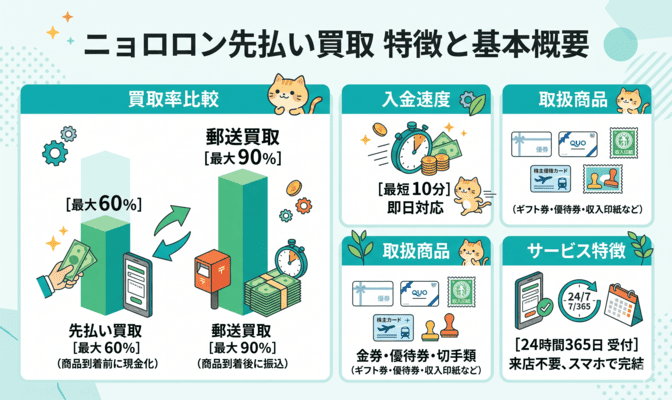 ニョロロン先払い買取の特徴と買取率・入金速度