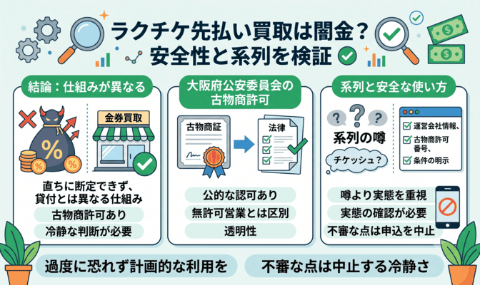 ラクチケ先払い買取は闇金？安全性と系列を検証