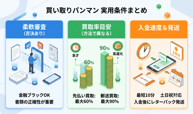 買い取りパンマンの審査基準と買取率・入金速度